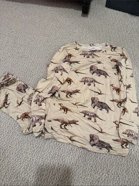 Posh Peanut Beige Dinosaur Print Pajama Set